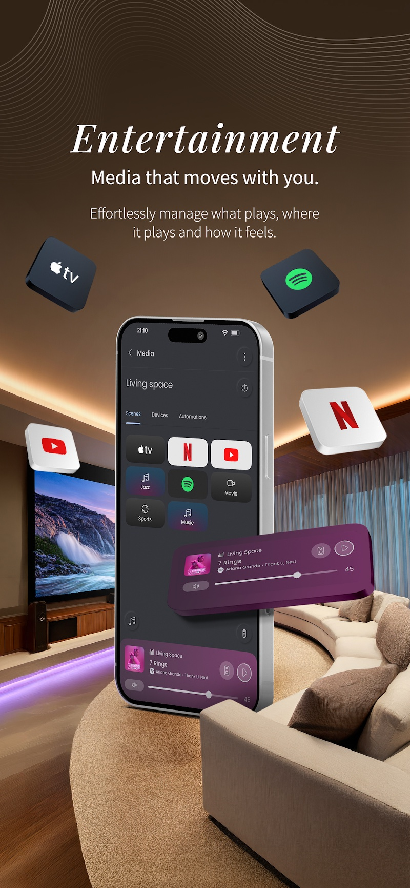 Keus entertainment controls for media throughout the space